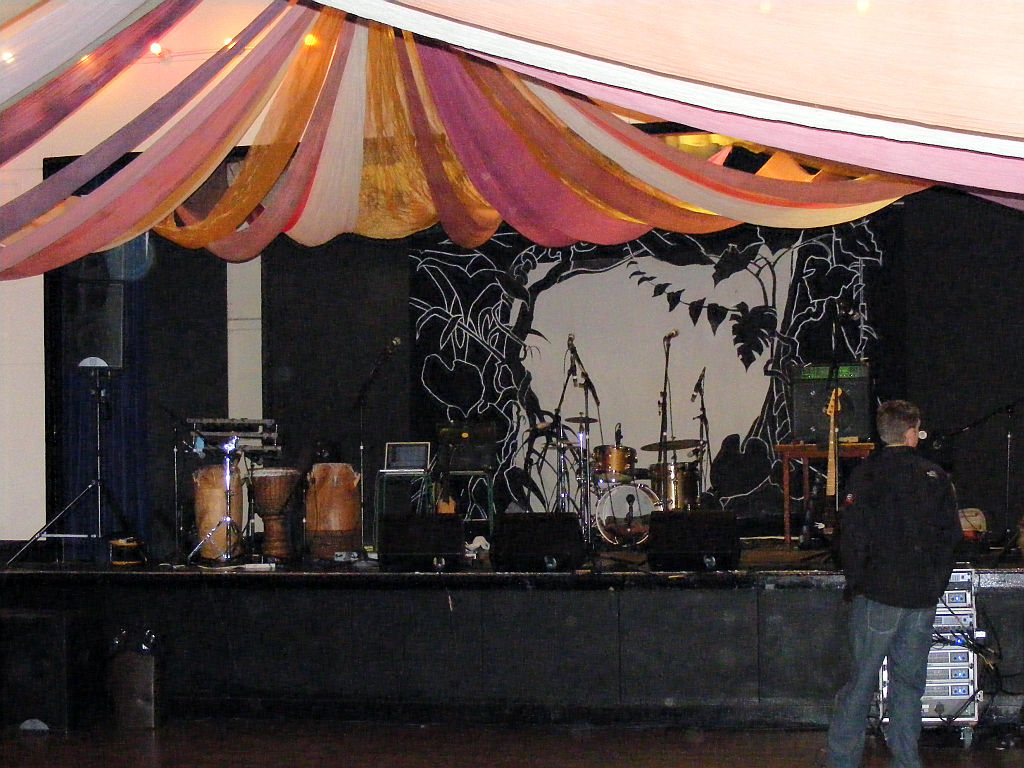 The finished stage at Lydney Town Hall, before the Baka Beyond show