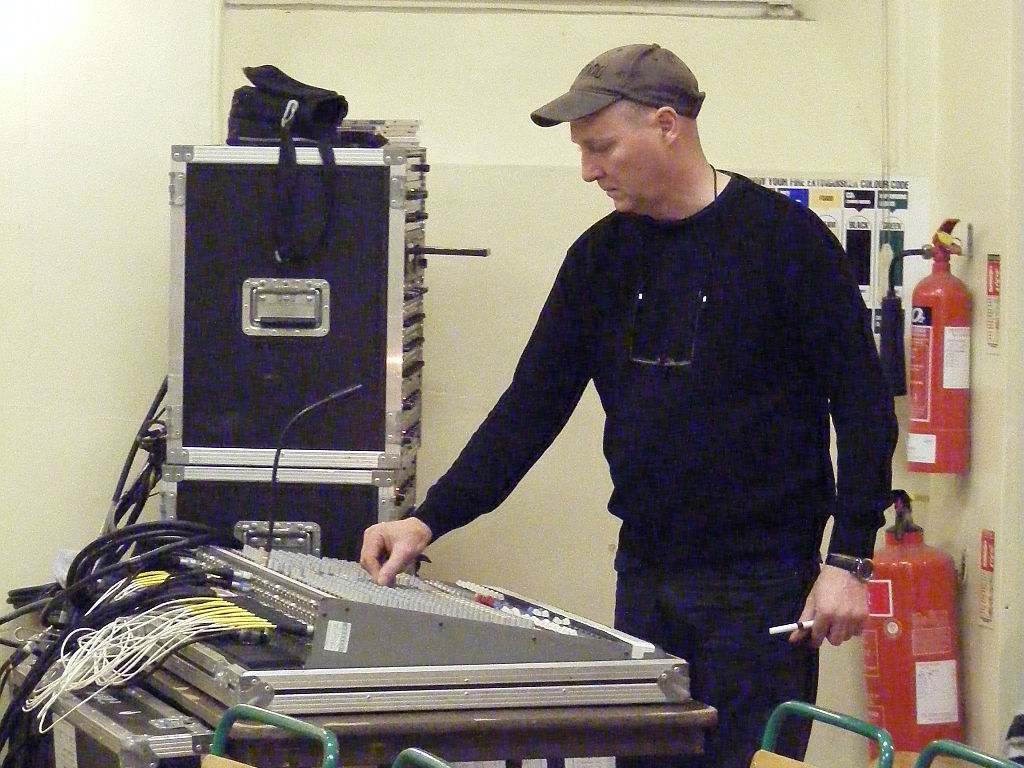 The Poozies' sound-engineer, during sound-check at the Armoury Hall, Newnham, 2007